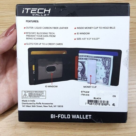 iTECH Mens Bifold Black Wallet Money Clip Card Holder RFID - Picture 2 of 3